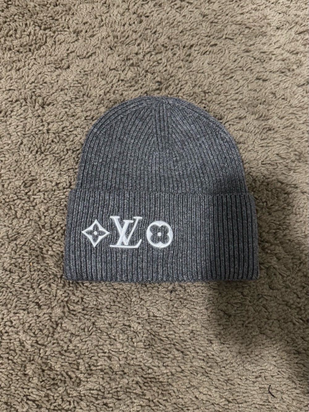 Louis Vuitton Charcoal Gray Ribbed Logo Cuff Beanie